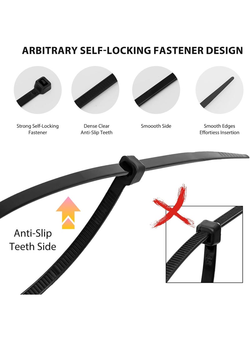 ربطات كابل زيب أسود ، 400 حزمة أحجام مختلفة 4 + 6 + 8 + 12 بوصة ، نايلون ، متعددة الأغراض ، قفل ذاتي - Image 2